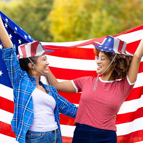 Image of Shyyween 12 /24 Pcs American Flag Plastic Hats Patriotic 4th of July Cowboy Hats White Blue Red Caps for Independence Day