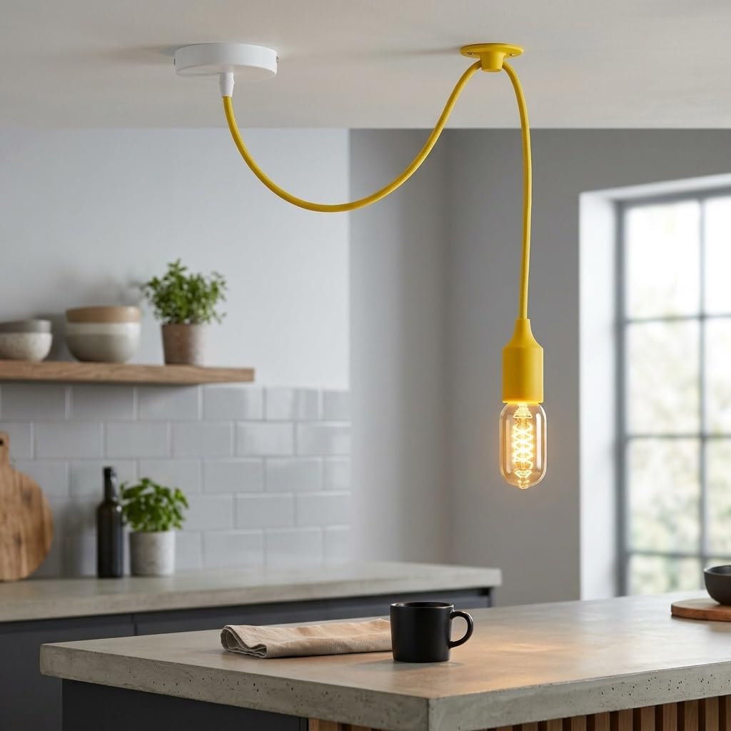 LEDSone Yellow Spider Pendant Light Fitting E27 2M Adjustable Fabric Cable