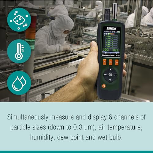 Image of Extech VPC300 Video Particle Counter with Built-in Camera | 6 particle channels, air temp and humidity, built-in camera, JPEG (640x480), AVI video, tripod mount, 4GB SD