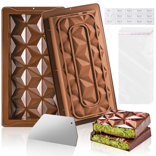 XHYASD 2 Stück Schokoladenform Silikon, Antihaftbeschichtung Tief Dubai Schokolade Form, Schokolade Silikonform für DIY Nüsse Schokolade Praline Süßigkeiten