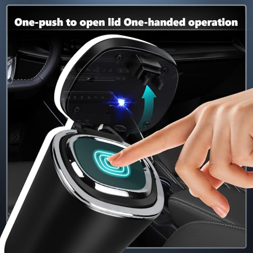 Image of Car Ashtray with Lid, Smell Proof Mini Car Trash Can, Detachable Stainless Steel Ashtray with LED Blue Light, Universal Interior Accessories for Cars, Trucks, SUVs