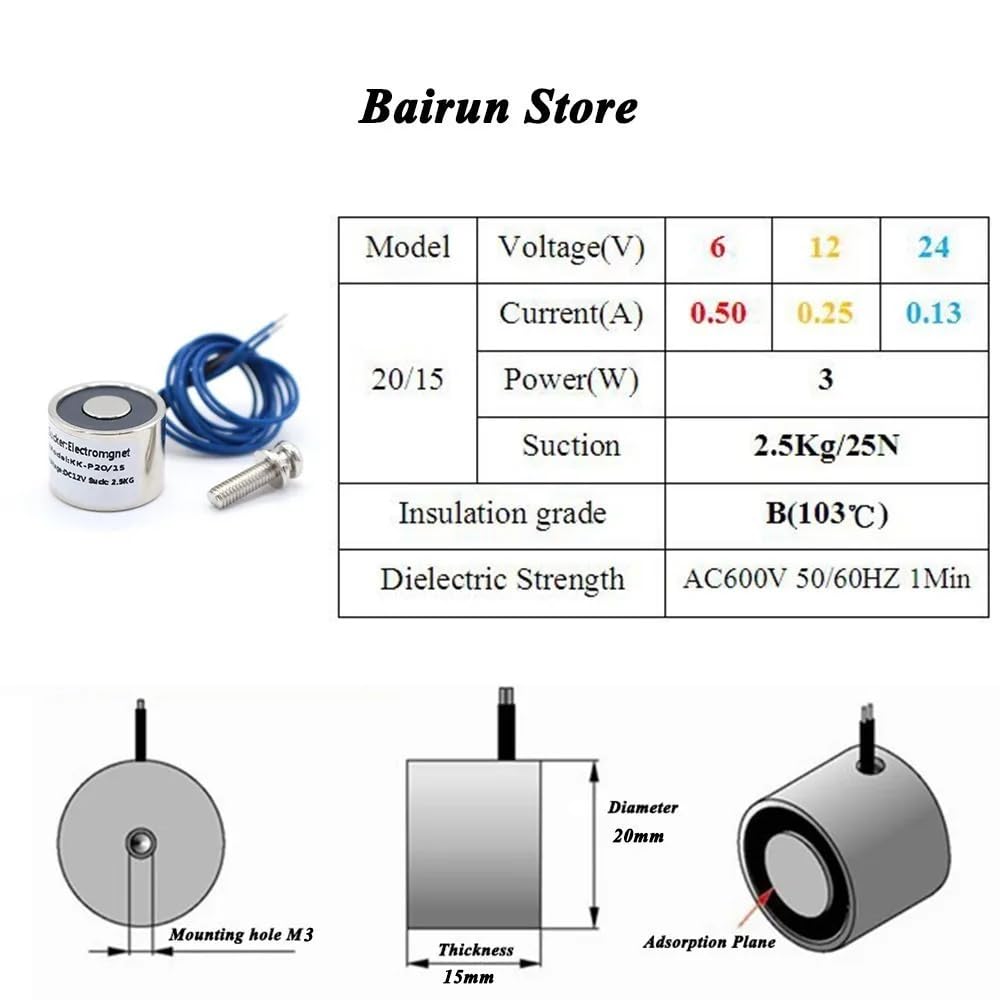 1 pz 20/15 aspirazione 2,5 kg 25 N mini elettromagnete solenoide 12 v elettromagnete 12 volt piccolo elettromagnete bobina 24 V magnete elettrico 6 V(24V Normal)