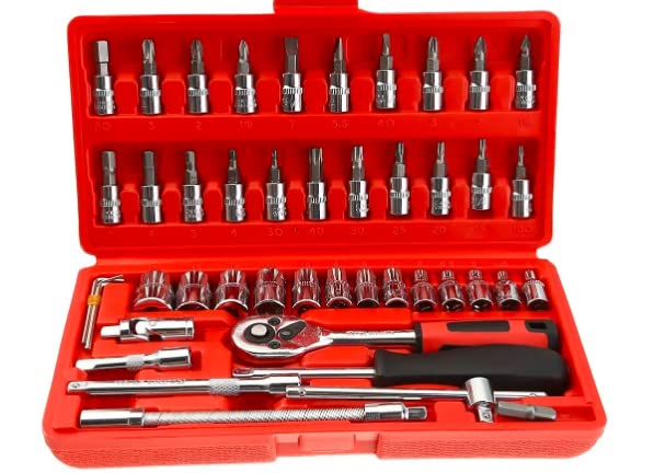 VNGEE ENTERPRISES 46 in 1 Pcs Tool Kit & Screwdriver and Socket Set Multi Purpose Tool Case| Essential DIY| Repair Tool Set for Home and Office (Color May Vary)