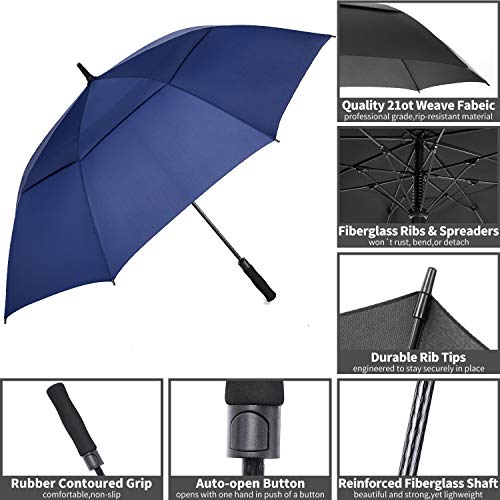 Image of MRTLLOA Automatic Open Golf Umbrella, 62 /68 Inch Extra-Large Oversized Double Canopy Vented Windproof Waterproof Stick Rain Golf Umbrellas for Men and Women