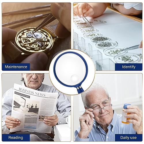 Image of Feosky Handheld Reading Magnifier, 3X Magnifier, 75mm Shatterproof Lens, Non-Slip Handle for Adults Close Work, Seniors Reading and Nature Exploration, Hobby Observation (Blue)
