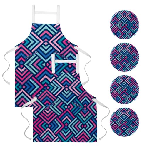 Tablier de cuisine pour pâtisserie et nettoyage à la maison motif triangles colorés