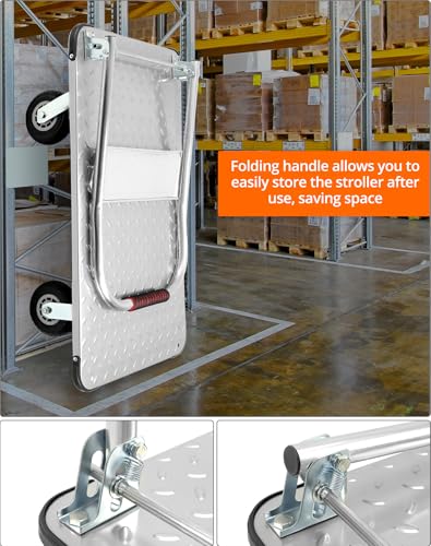 QWORK® Robuster Klappbarer Plattformwagen, mit 1100 kg Tragkraft, 90 * 60cm und Geräuschlosen Gummireifen, Stahl Schwere Ausführung Rollwagen Klappbar