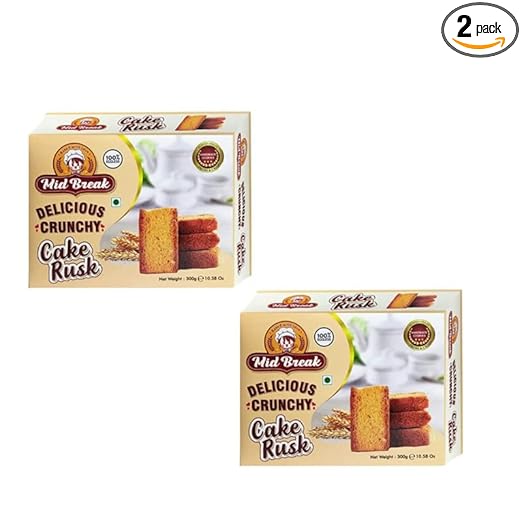 MidBreak - Cake Rusk | Extra Soft | Cake Rusk | 100% Eggless | Premium Handmade Cake Rusks | 300 Gm x 2 | Pack of 2