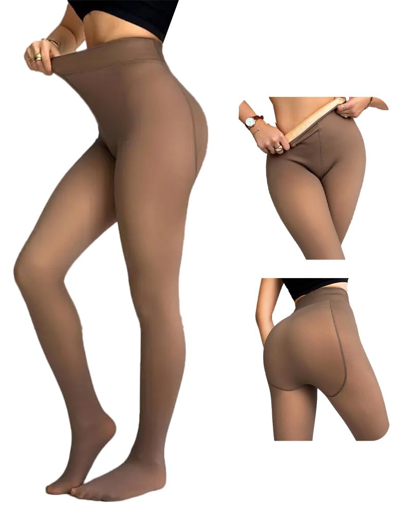 CHICME Womens Thick Fleece Lined Transparent Tights 2025 High Waist Elasticity Thermal Pantyhose Faux Sheer Warm Leggings