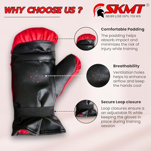 Image of SKMT Never Lose Until You Win Escobar Kids PVC Boxing Kit Filled Punching Bag, Gloves and Headgear (Red and Black, Age 2-8 Years)