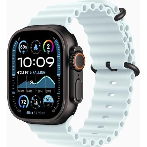 Apple Watch Ultra 2 [GPS + Cellular 49mm] - Black Titanium Case with Ice Blue Ocean Band (Renewed Premium)