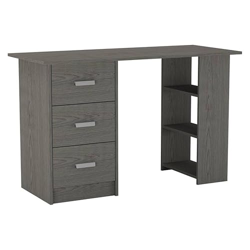 URBNLIVING H72cm x W115cm x D49cm Large Black White Grey Oak Computer Desk Office Bedroom Makeup Vanity Dressing Customizable Table 3 Drawers Shelves and Storage Unit