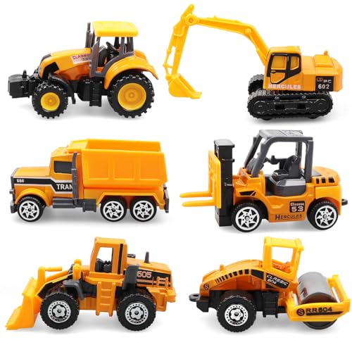 AtomDream Tech 6 Pack Diecast Construction Vehicle Toys – Mini Construction Truck Set with Excavator, Dump Truck, Bulldozer & Mixer for Boys Girls Ages 3+, Birthday Party Favors & Goodie Bag Stuffers - image 1