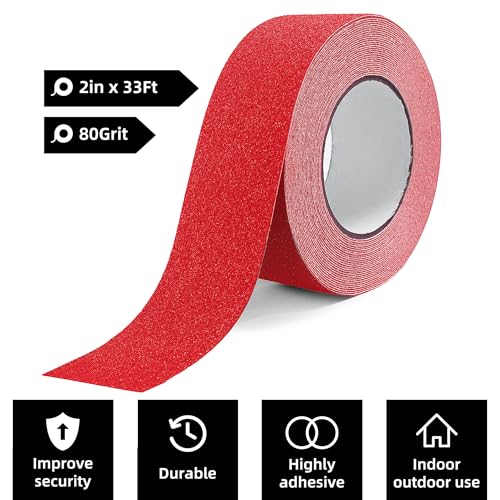 Image of Reniteco Anti-Slip Tape -2 inch x 33Ft Red Heavy Duty Grip Tape - High Adhesion & Waterproof, No Residue Removal for Outdoor Stairs, Tile, Shower, Bathtub - Extra Grip Safety Tape