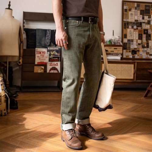 Red Tornado Straight Fit 14oz Selvage Denim Pants in Green3