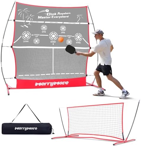 Pickleball Practice Rebounder: 2in1 Pickle Ball Equipment for Solo Practice, Rebounder Training with Strategically Placed Targets, 6FT Mini Pickleball Net for Backyard, Driveway, and Garage