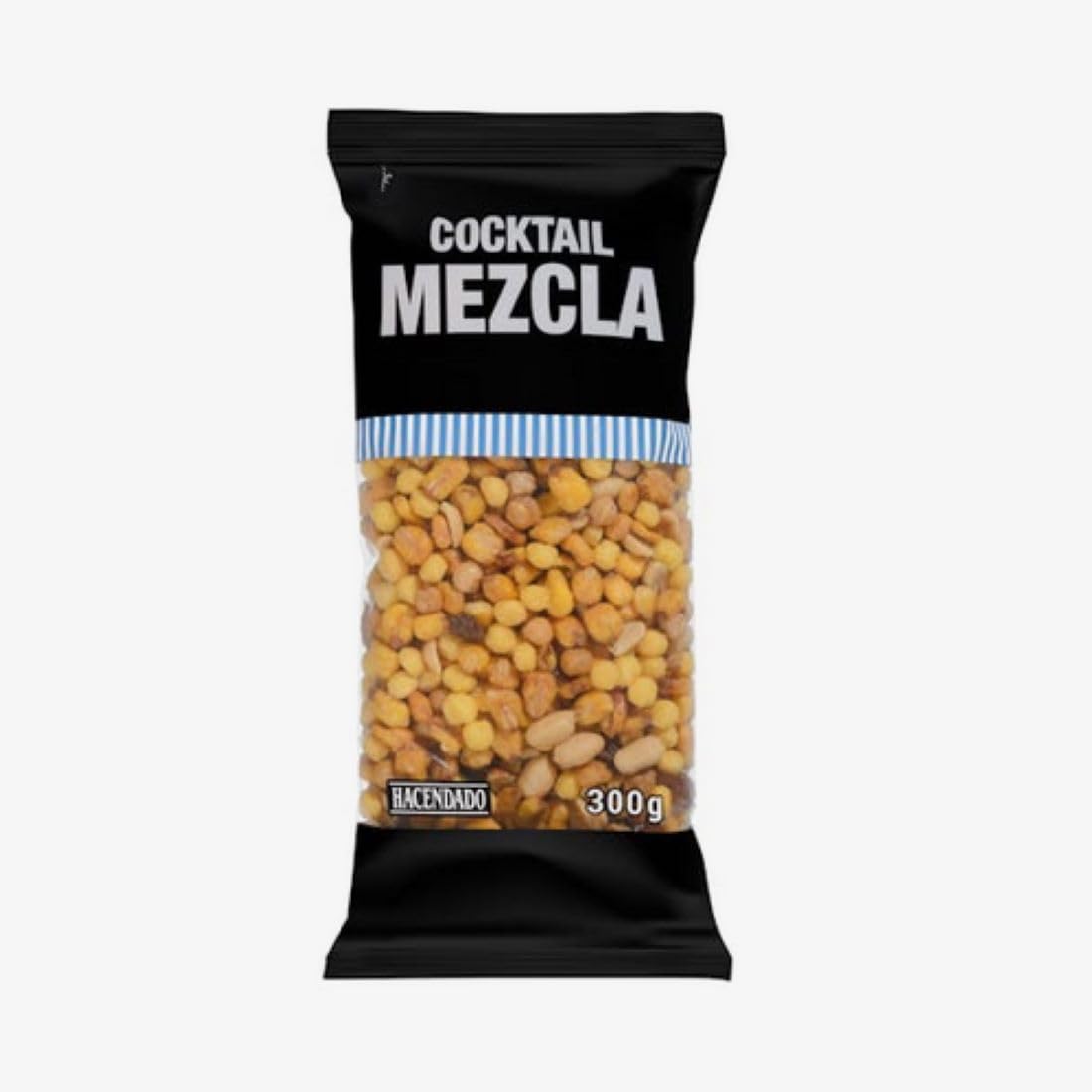 Cocktail-Mischung Hacendado bestehend aus Mais, Erdnüssen, Kichererbsen, Snackbällchen und Sultaninen 6er-Pack