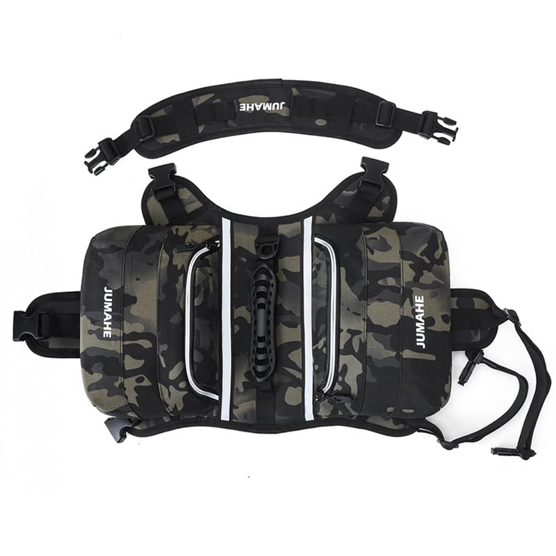 NP - Borsa da sella per cani, con nastro riflettente, impermeabile, regolabile, per cani di taglia media e grande, per escursioni, viaggi, campeggio (mimetizzazione)