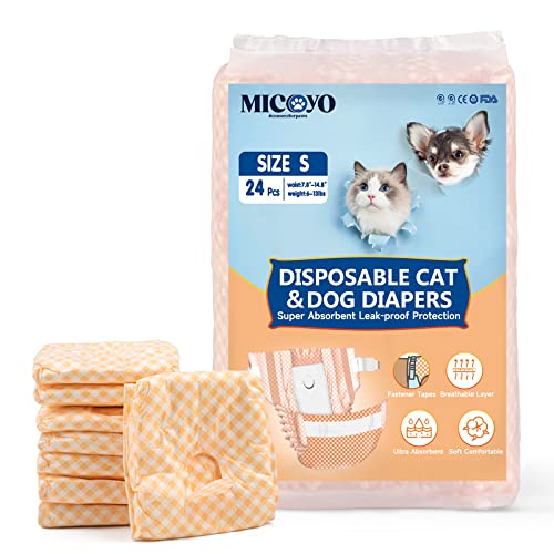 MICOOYO Puppy Cat Nappies Disposable, Super Absorbent Cat Diapers, Small Dog Nappies Female, Adjustable Waist