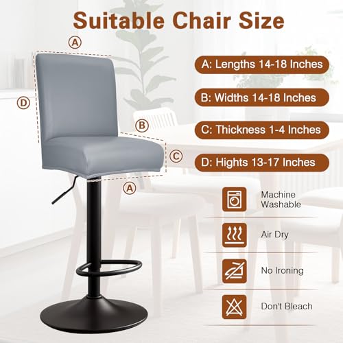 Image of PU Leather Bar Stool Covers with Backs, 4 Pack Stretch Waterproof Bar Stool Chair Covers Washable & Comfortable Barstool Covers Slipcovers with Back for Pub /Counter /Dining Room Decoration (Grey)