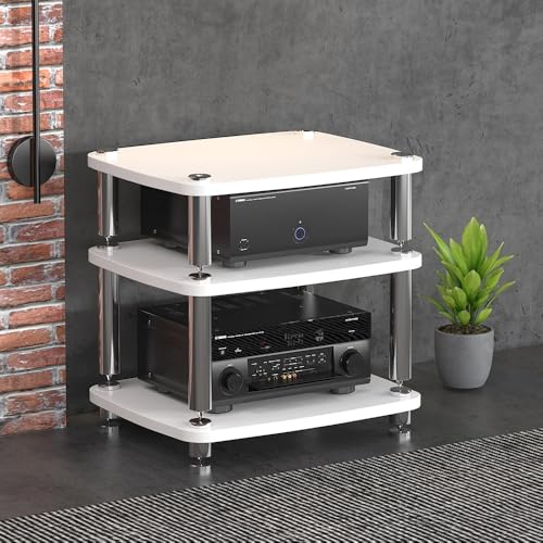Support Stéréo Anti-Vibrations Meuble HiFi Blanc 3 Niveaux