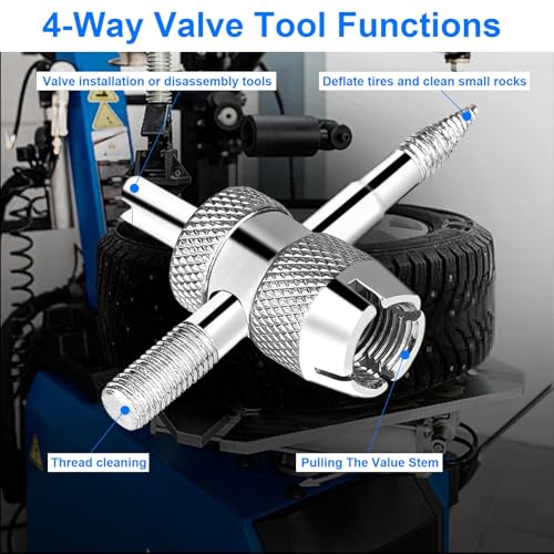 ptiysta 44pcs Stem Removal Tool, Spool Removal and Installation Tool, Four-Way Valve Tool, Spool, Stem Cover. Suitable for All Types of Tires