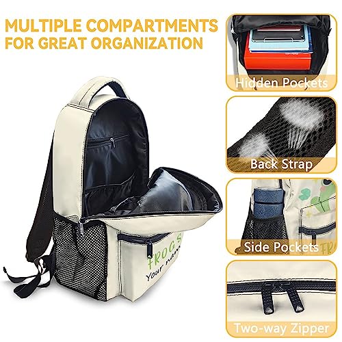 Personalized Frog Backpacks for Girls Boys, 16 Inch Cute Backpack for School, Green, Large Capacity, Durable, Lightweight Bookbag for Kids Travel 6