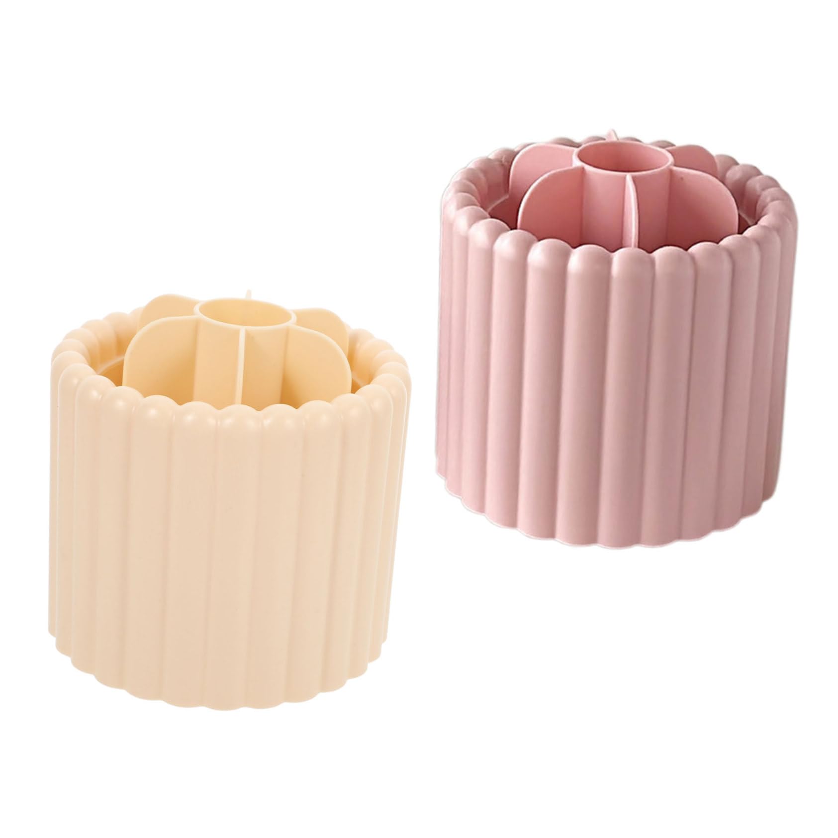 Alipis 2 Pezzi Organizer Rotante per Pennelli Trucco e Porta Penne da Scrivania Contenitori Multifunzione per Bagno e Camera Color Crema e Rosa Design Moderno e Facile da Pulire