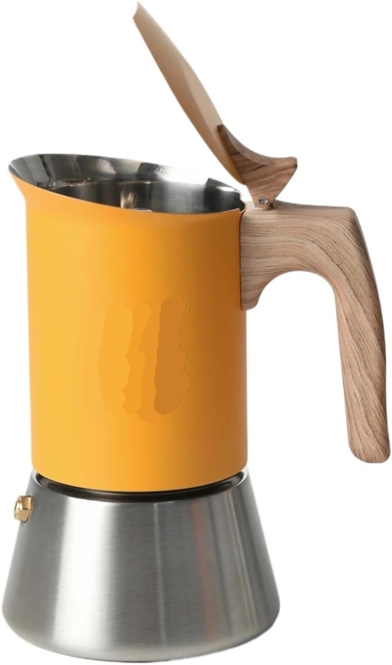 Compatible for Home 4/6 Stainless Steel Moka Pot, Matte Yellow Nordic Style, for Home Office Outdoor, Works on Induction & Gas(4cups)