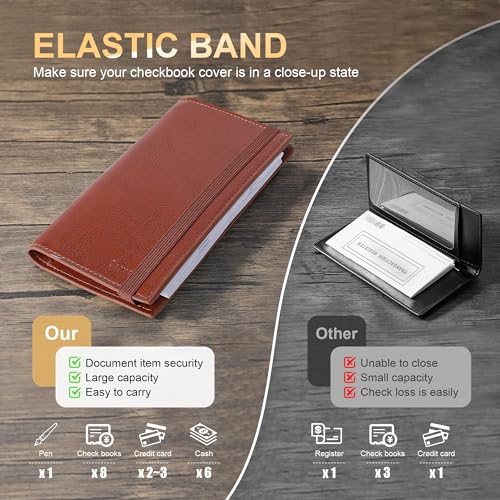 Image of CASMONAL Checkbook Covers for Personal Checkbook Holder RFID Premium Vegan Leather Checkbook Cover for Duplicate Checks
