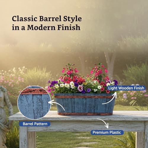Image of Amazon Brand- Solimo Indoor and Outdoor Rectangular 21 Inch Barrel Flower Planter Pot Best for Terrace /Balcony /Home /Office Decor - Set of 2