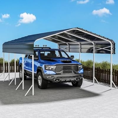 Heavy Duty Metal Carport, Reinforced Frame and Roof for All-Weather, Outdoor Galvanized Car Port with Enhanced Base for Car, Boats (Gray, 12x20 FT)