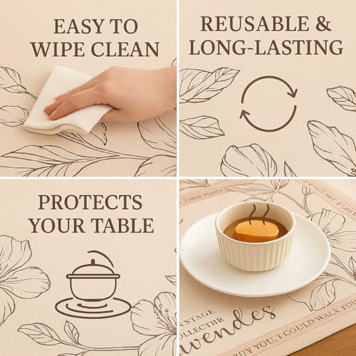 Image of YELONA Leather Dining Table Placemats Set of 2 - Waterproof, Heat Resistant, Anti-Slip, Easy to Clean Table Mats for Dining Table, Kitchen & Home Decor (Pastel Blush, 40 x 30 cm)