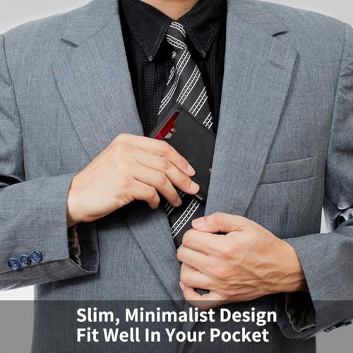 Genuine Leather Bifold Wallet for Men, Slim, RFID Blocking Card Holder Wallet, Minimalist Front Pocket Mens Wallet with Money Clip, ID Window (Black)3