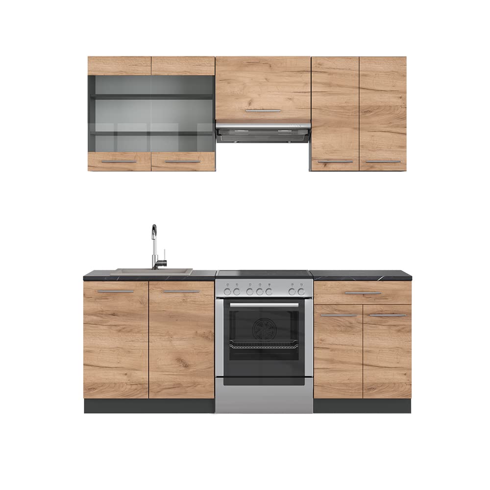 Vicco Küchenzeile Fame-Line, Goldkraft Eiche/Anthrazit, 200 cm