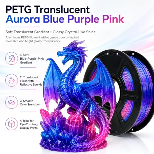 Image of PETG 3D Printer Filament 1.75mm,Multi Color,Translucent Blue Purple Pink,Rainbow,Fast Color Changing petg Filament 1.75mm,1kg(2.2lbs) Accuracy + /-0.05mm