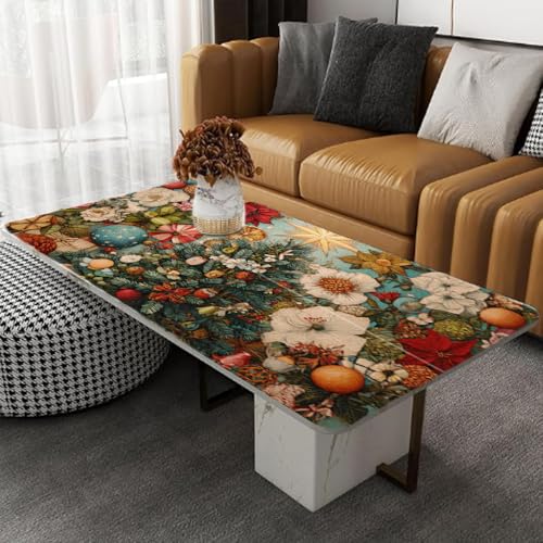 Image of Vintage Botanical Christmas Desktop Sticker 39.37x23.62In, Floral Holiday Tree Desk Decal, Waterproof Table Surface Sticker, Home Decor