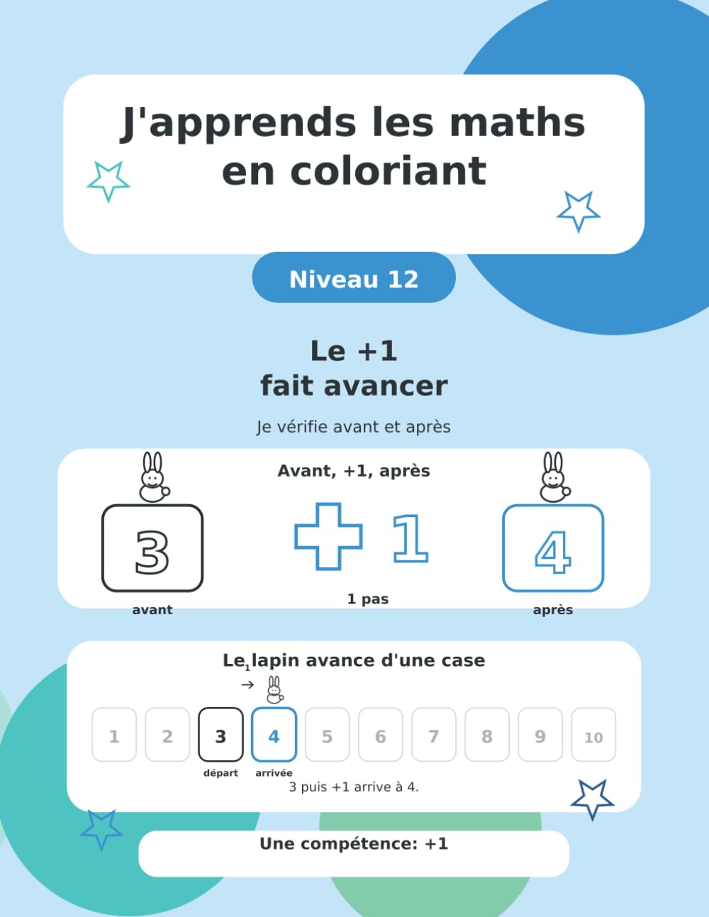 J'apprends les maths en coloriant: Niveau 12 - Le +1 fait avancer