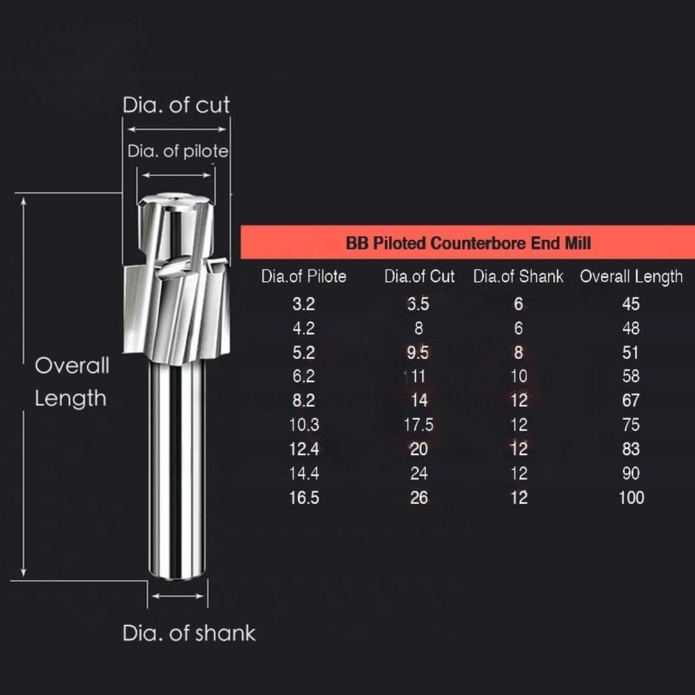 Fresa per svasatura pilotata opzionale di dimensioni M3-M20, utensile per svasatura di fori per bulloni piatti in HSS, punta per fresa a 4 scanalature, M16x32