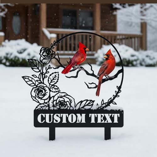 Extrabily Personalized Garden Name Signs with Stake, Custom Red Bird