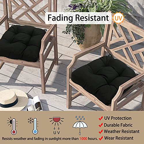 Magpie Fabrics Patio Tufted Seat Cushions 19"X19" With Ties, 2 Pack, U-Shape Waterproof Outdoor/Indoor Chair Pads For Garden Dining Office, Tatami Floor Pillow Meditation(Black Solid) #TOP1