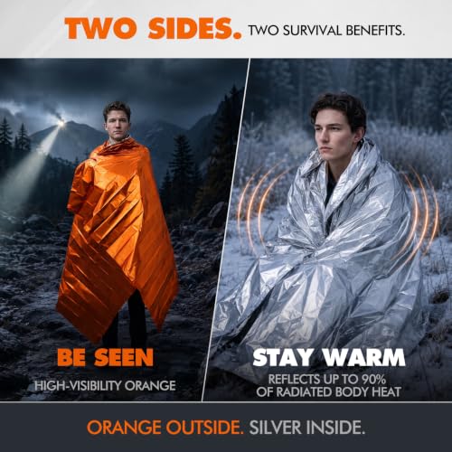 Image of Emergency Blanket Orange Mylar Thermal Space Survival Gear &Supplies 4-Pack