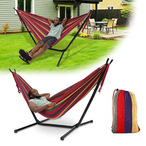 Best Hammock Stand Portable for Easy Setup and Ultimate Outdoor Comfort 5 Hammock with Stand for Outside,600lb Weight Capacity Adjustable Height 3-in-1 Portable Hammock for Outdoor&Indoor Camping Backyard Bedroom(Hammock, Stand & Carry Bag)