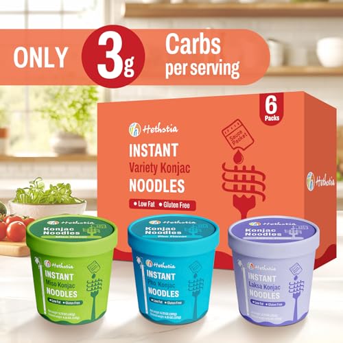 Image of Hethstia Konjac Noodles Soup Cups Variety Pack, Pho, Miso & Laksa, 6 Pack | Low Calories, Vegan, Gluten-Free, Keto Friendly, Low Carb, Low Fat, Low Sugar, Pre-Cooked Shirataki Noodles, Healthy Meal