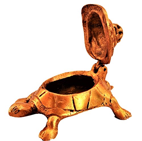 Purpledip Brass Tortoise/Turtle Kumkum Box: Mount Meru On Top & Magic Numbers Lo Shu Square Nine Halls Diagram Underneath; Feng Shui Vaastu Good Luck Charm Gift (11190) - Image 2