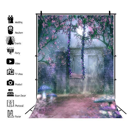 laeacco Vinyl dünn Hintergrund, Halloween Portraits 5 x 2,1 Fotografie Dream Garden Castle Forest Swing Pilz Mushroom Magic Blumen Baum Elfen 1,5 (W) X 5,6 (H) M Hintergrund Foto Studio Requisiten – Bild 3