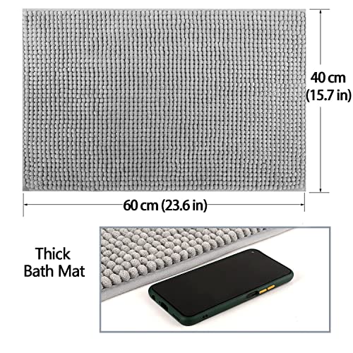 Pincy Chenille Non-slip Bath Mat - 40 x 60 cm Shaggy Microfiber Bathroom Mat - Fast Water Absorbent, Machine-washable Durable Floor Rug, Perfect for Tub, Bathroom, Room (Light Grey) - Image 4