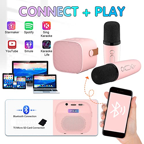 Yll Mini Karaoke Machine With 2 Wireless Microphones For Kids Adults, 18 Pre-Loaded Songs, Portable Bluetooth Speaker Toy Gift For Girls 4, 5, 6, 7, 8+ Years Old, Teens Birthday(Pink) #TOP6
