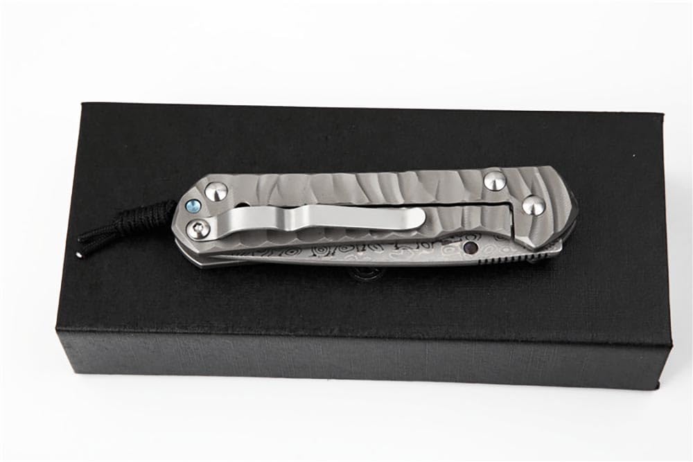 Klappmesser 6.6" Damast Taschenmesser aus Titan Robust & Damaszener Damaststahl Premium, Kleines edc messer scharfes einhandmesser, Damaskus Geschmiedet Stahl Messer Outdoor Edc Survival Jagdmesser
