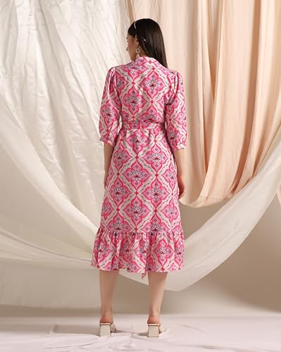 Dhruvi Trendz Womens Slub Rayon Women Western Dresses Regular Fit Dt-Wd1131 (Dt-Wd1131_Pink_S)